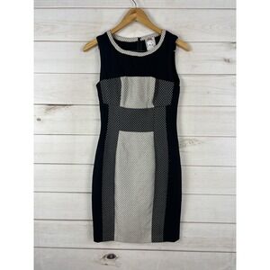 Yoana Baraschi Dress Womens 2 Black Polka Dot Stretch Sheath Knee Length Bodycon